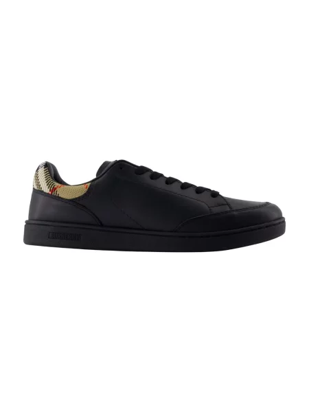Sneakersy Burberry skórzane w kratę czarne