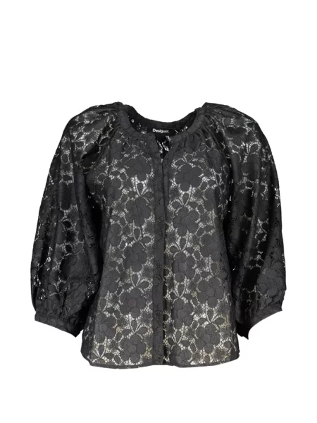 Bluză Desigual cu model floral din dantelă negru