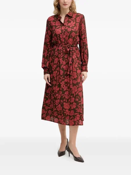 Rochie midi Benetton cu model floral până la genunchi de costum maro