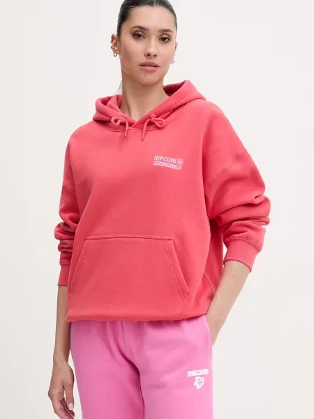 Rip Curl mikina s kapucí s bavlnou OCEAN BREAK červená