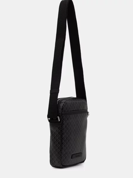 Geantă crossover Calvin Klein Emblem Aop Coated Slim Reporter negru