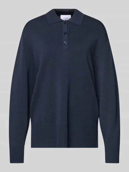 Dzianinowa koszulka polo w kroju wide fit Style Icon Collection granatowe