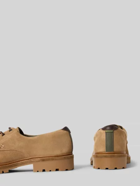 Buty sznurowane z mieszanki skóry welurowej z dodatkiem bawełny model PAXTON APRON DERBY' Barbour beżowy