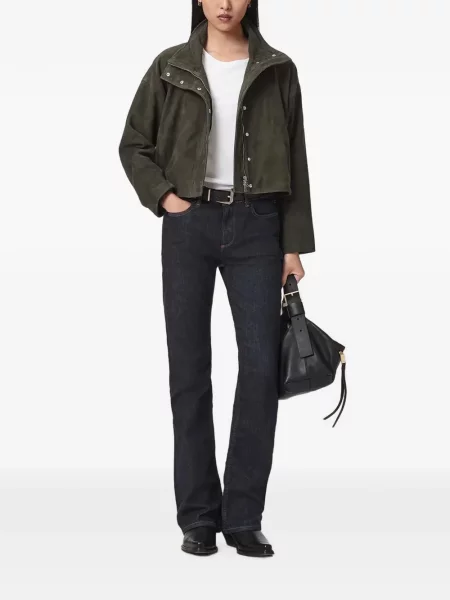 Geacă Allsaints din piele de căprioară verde