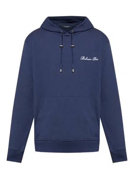 Hanorac cu glugă Balmain cu broderie albastru