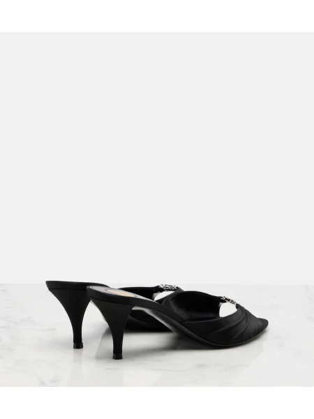 Papuci tip mules Saint Laurent din satin negru