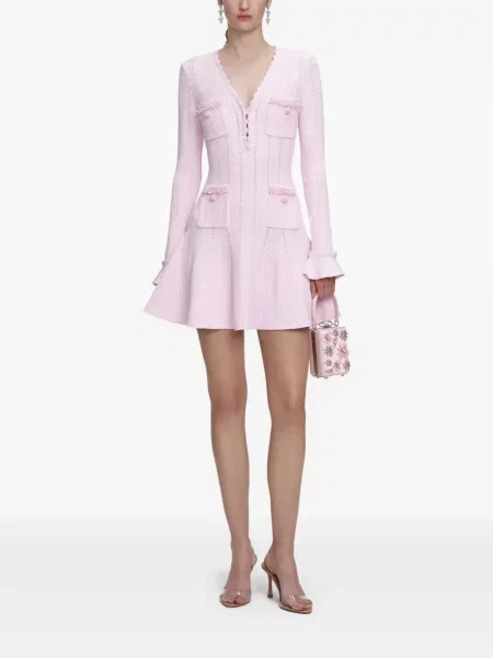 Mała sukienka mini Self-portrait z perełkami garniturowa różowa