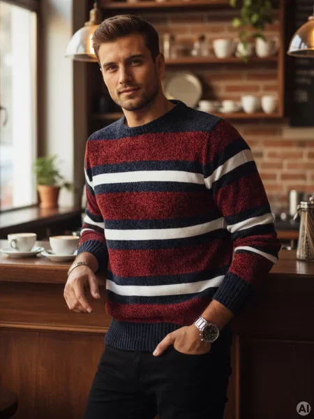 Sweter w paski Dstreet czerwony