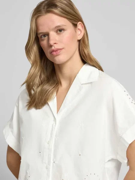 Bluzka o kroju relaxed fit z czystej bawełny z detalami z koronki Marc O'polo Denim biała