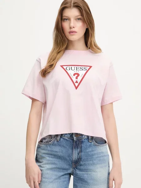 Guess Jeans basic t-shirt γυναικείο ροζ