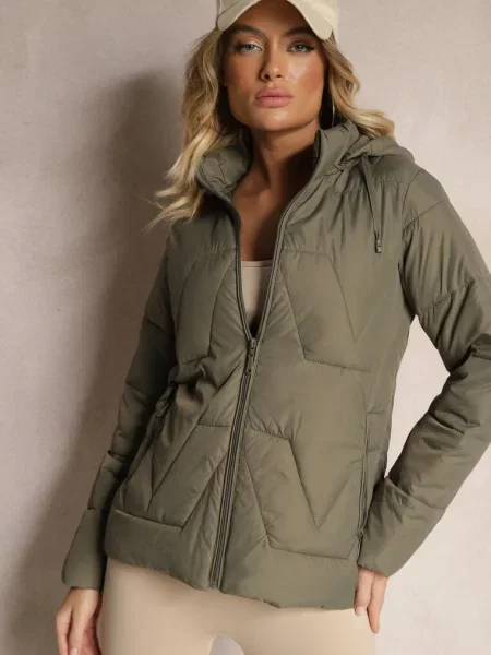 Ciemnozielona Pikowana Kurtka Przejściowa z Kapturem Silidi zielona