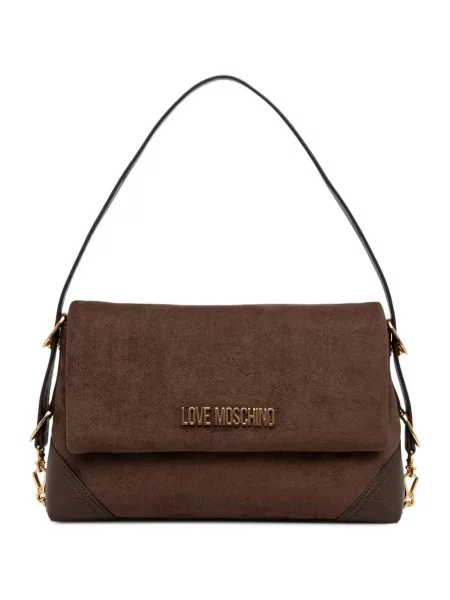 Geantă shopper Love Moschino din piele de căprioară cu autograf maro