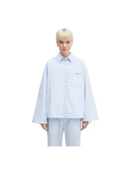 Fiorucci koszula Striped Embroidered Drawstring Shirt relaxed z kołnierzykiem klasycznym niebieski