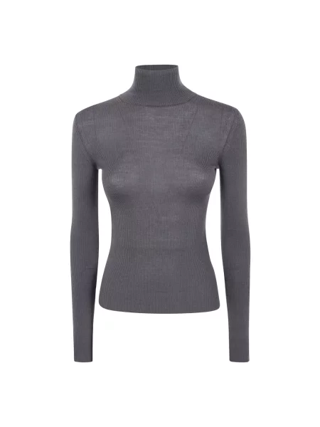 Lniany sweter z golfem Max Mara szary