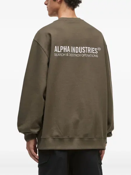 Hanorac crewneck Alpha Industries cu decolteu rotund cu dungi de tigru verde