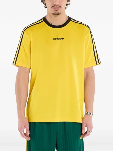 Tricou Adidas cu dungi din jacard cu autograf albastru
