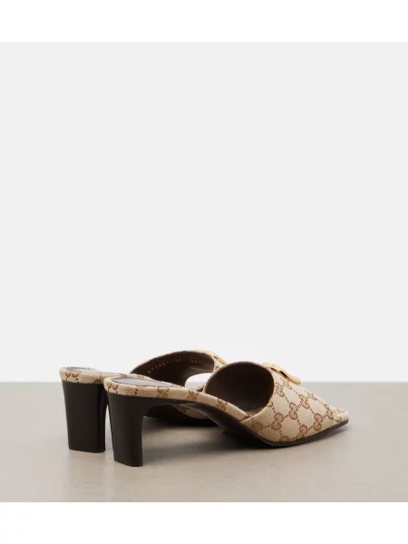 Papuci tip mules Gucci din canvas bej