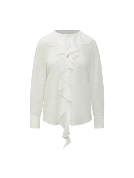 Lniana bluzka Max Mara Studio z falbankami biała