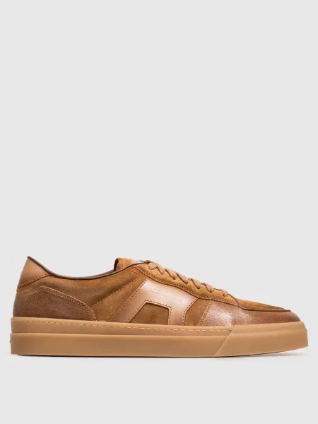 Шкіряні кросівки з патчем логотипа Santoni коричневі