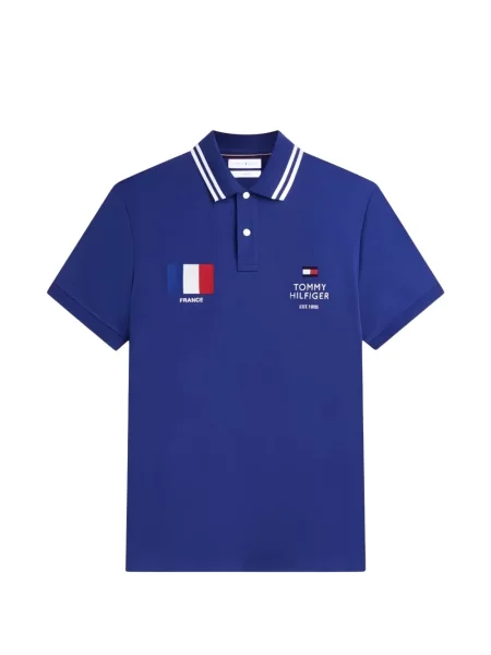 Tricou polo Tommy Hilfiger cu dungi cu autograf albastru