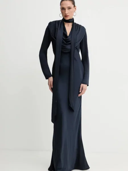 Rotate rochie bleumarin maxi drept