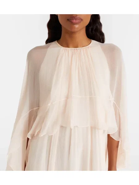 Rochie Chloé de mătase cu volane roz
