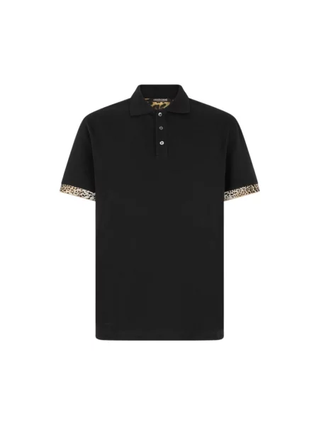 Koszulka polo Roberto Cavalli skórzana czarna