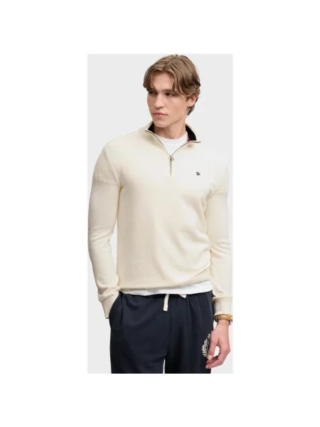 Koszulka Superdry Preppy Essential Half Zip beżowo kremowa S biała