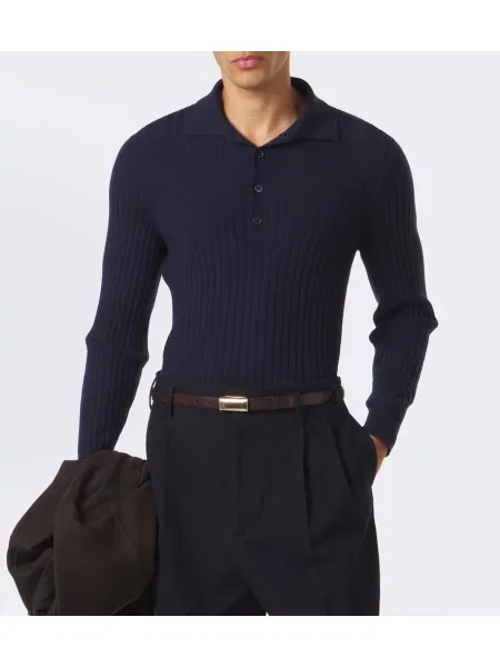 Tricou polo Brunello Cucinelli din cașmir albastru