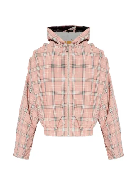 Geacă Pdf în carouri cu glugă roz