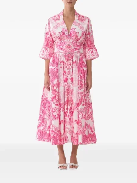 Rochie midi Camilla cu model floral cu imagine alb