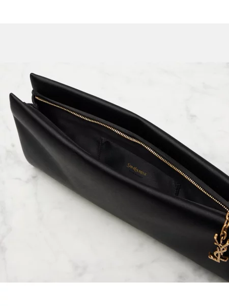 Geantă plic Saint Laurent din satin negru