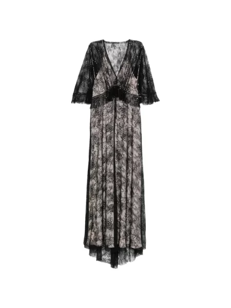 Sukienka maxi Alberta Ferretti z dekoltem w serek koronkowa czarna