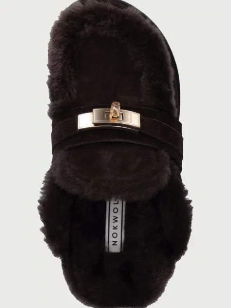 Nokwol капці шкіряні Toby Brown Suede Shearling коричневі