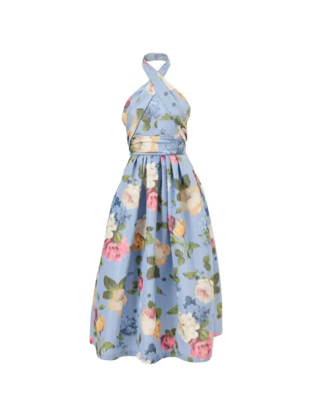 Rochie Carolina Herrera cu model floral cu imagine cu gât halter albastru