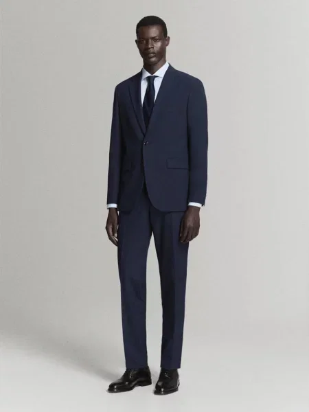 Koszula garniturowa slim fit z bawełnianej popeliny Mężczyzna XS MANGO MAN błękitny