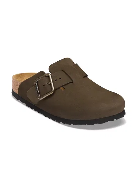 Papuci Birkenstock cu cataramă din piele maro