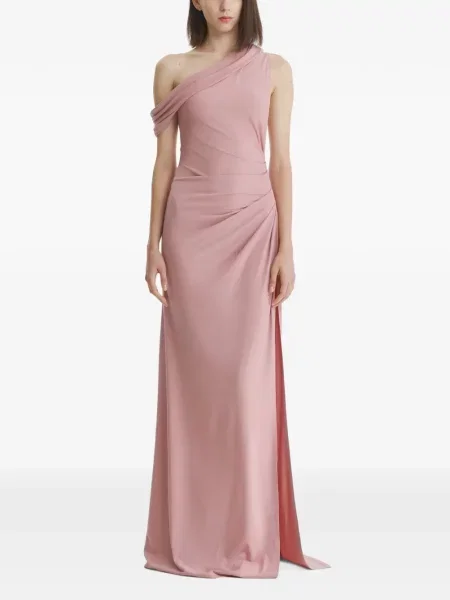 Rochie maxi 2310 Studio drapată cu un umăr gol roz