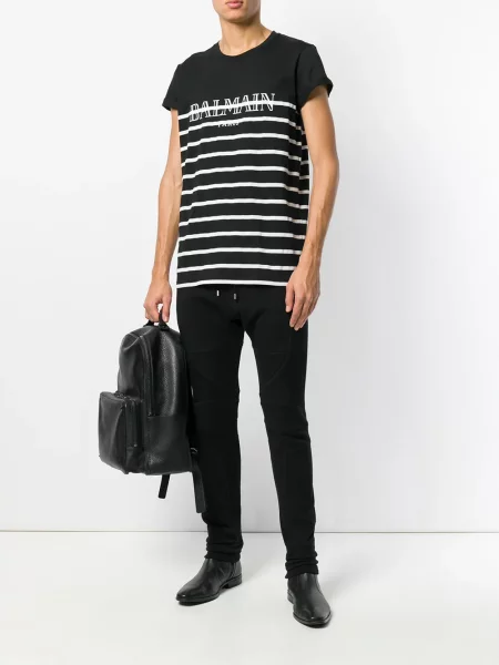 Tricou Balmain cu dungi cu imagine negru