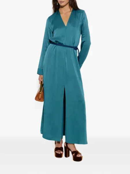 Cu centură rochie maxi Forte_forte cu decolteu în V albastru