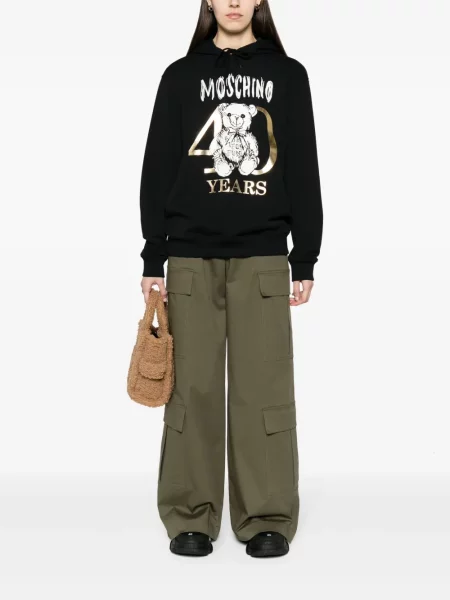 Raštuotas meškiukas džemperis su gobtuvu Moschino juoda