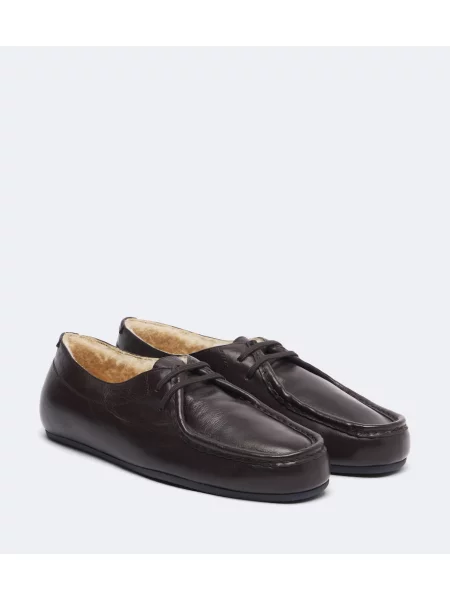 Pantofi loafer Jil Sander cu șireturi din piele cu glugă maro