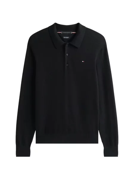 Lung tricou polo Tommy Hilfiger cu broderie negru