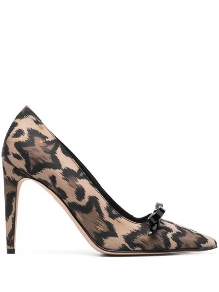 Pantofi cu toc Red(v) cu funde cu model leopard roșu