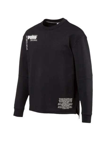 Lung hanorac crewneck Puma cu decolteu rotund negru