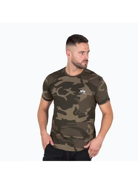 Férfi Alpha Industries Basic Small Logo Camo oliva színű póló. Méret: L zöld
