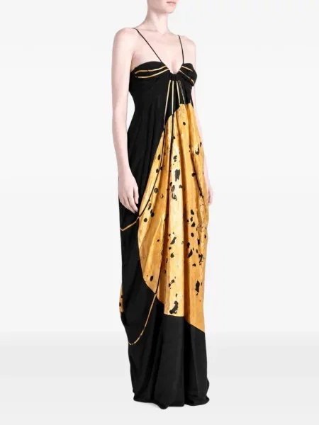 Rochie maxi Yangkehan cu model floral cu imagine drapată negru
