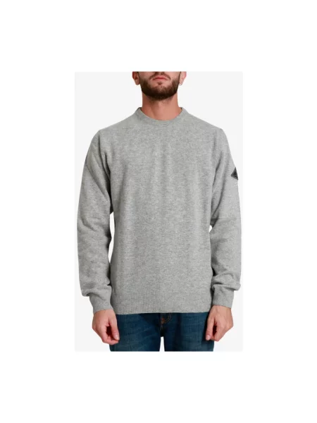 Sweter Roy Rogers wełniany z okrągłym dekoltem szary