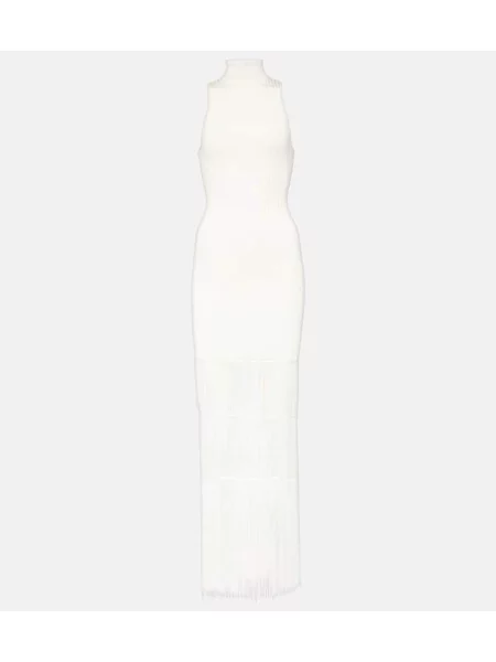 Rochie maxi Khaite cu franjuri tricotate de costum alb