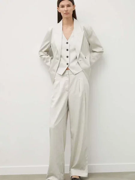 Панталон Bruuns Bazaar PinBBMadelie pants с широка каройка с висока талия сиво